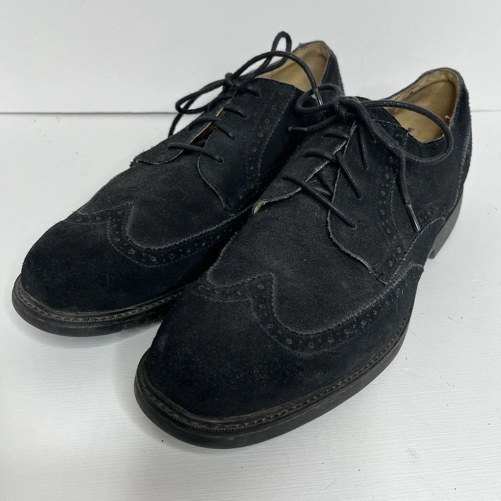 Cole Haan Mens Wingtip Oxfords Size 10.5 M Black Suede Leather Dressy Peppy